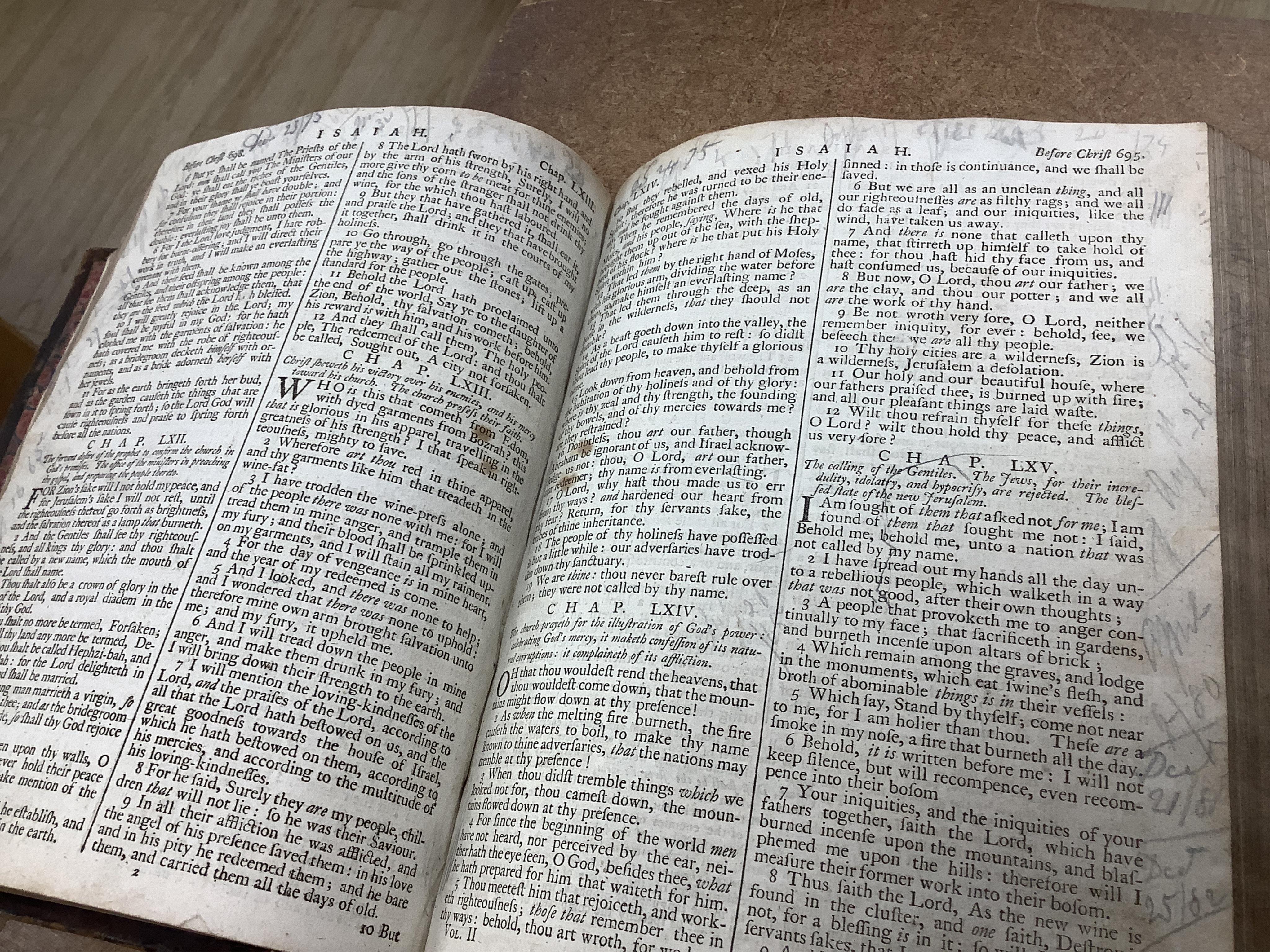 [BIBLE] The Holy Family Bible ... with concise explanatory notes ... by The Rev. Alexander Fortestcu. 3rd edition, 2 vols (in one). engraved plates, old mottled calf, panelled spine and red label, cover bosses and with c